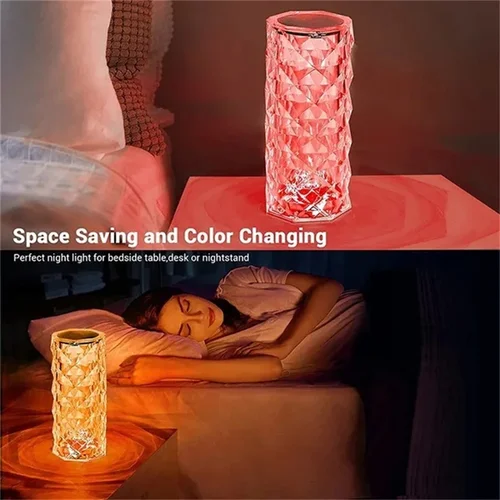 LED 크리스탈 테이블 램프 장미 빛 프로젝터 터치 로맨틱 다이아몬드 분위기 조명, 침실용 USB LED 야간 조명, 3/16 색 3