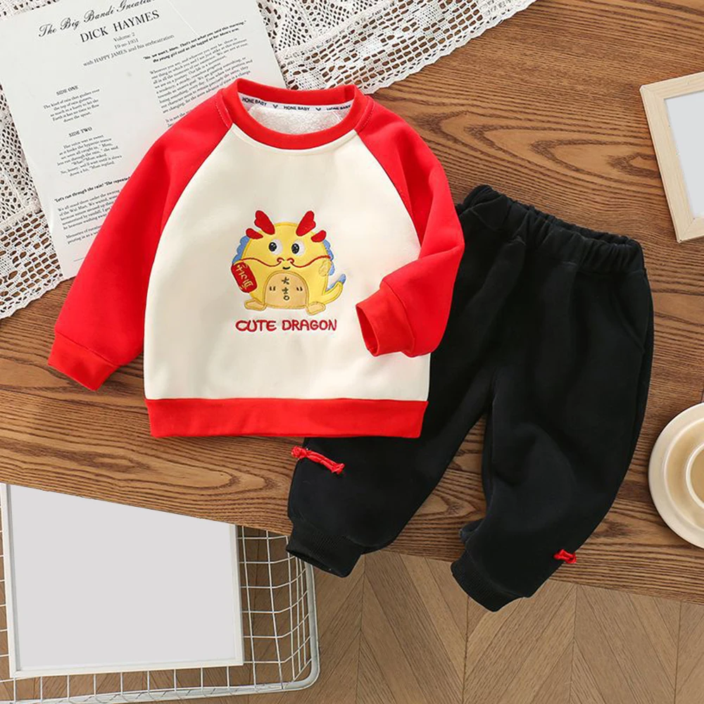 

New Skin-Friendly Cartoon Dragons Long Sleeve Top for Kids Comfortable Themal Soft Clothes for Kids Boys Girls Children's Set