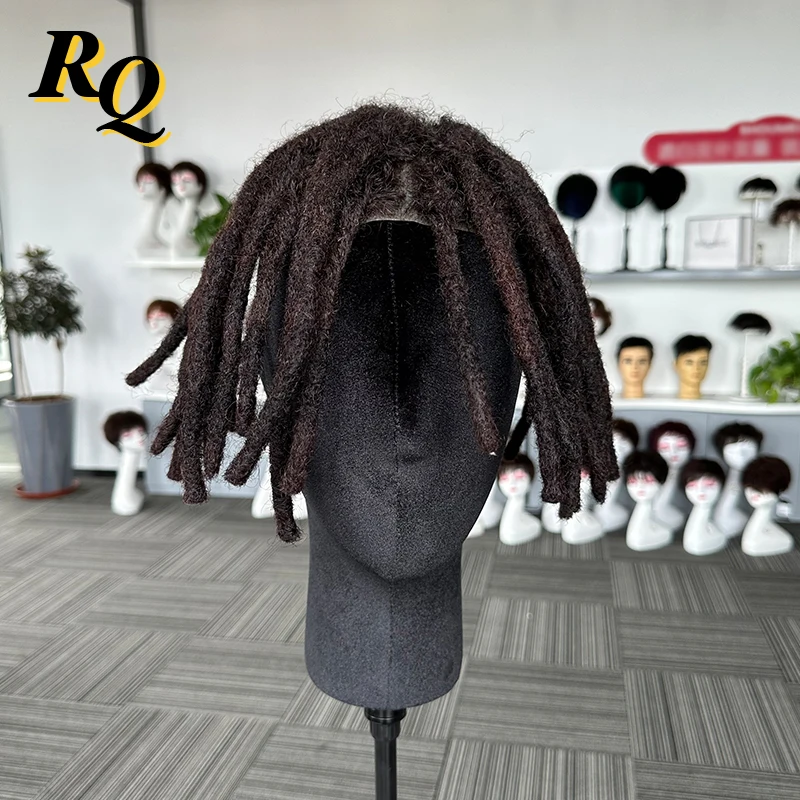 Dreadlock Hair Thin Skin Toupee For Men 100% Human Hair Topper Locs Braided Wig Male 1B Dreadlocs Hair V Looped Toupee Afro Wigs