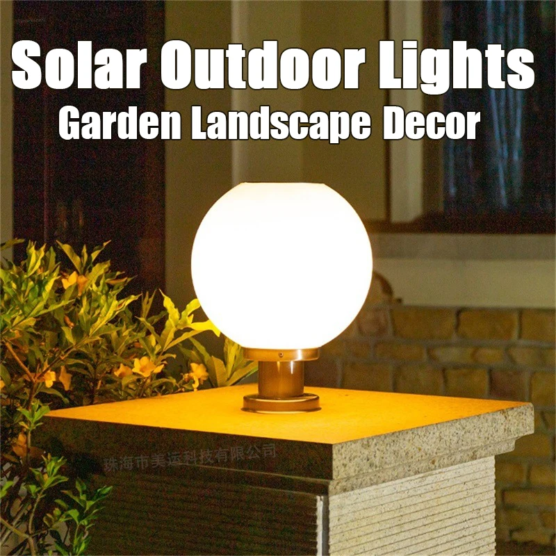 New Outdoors Solar Modern Wall Lights LED Globe Shade Waterproof Pillar Post Lamps Gardens Outlook Courtyard Villa Home Lighting