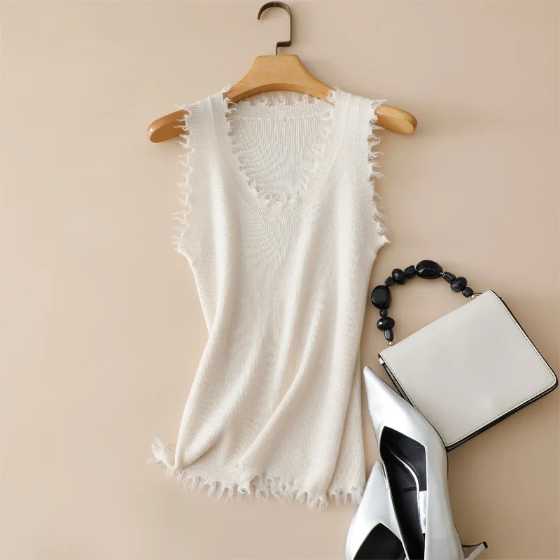 

FW24 осенний Новый 100% кашемировый U-образный вырез сетчатый стиль свитер пуловер