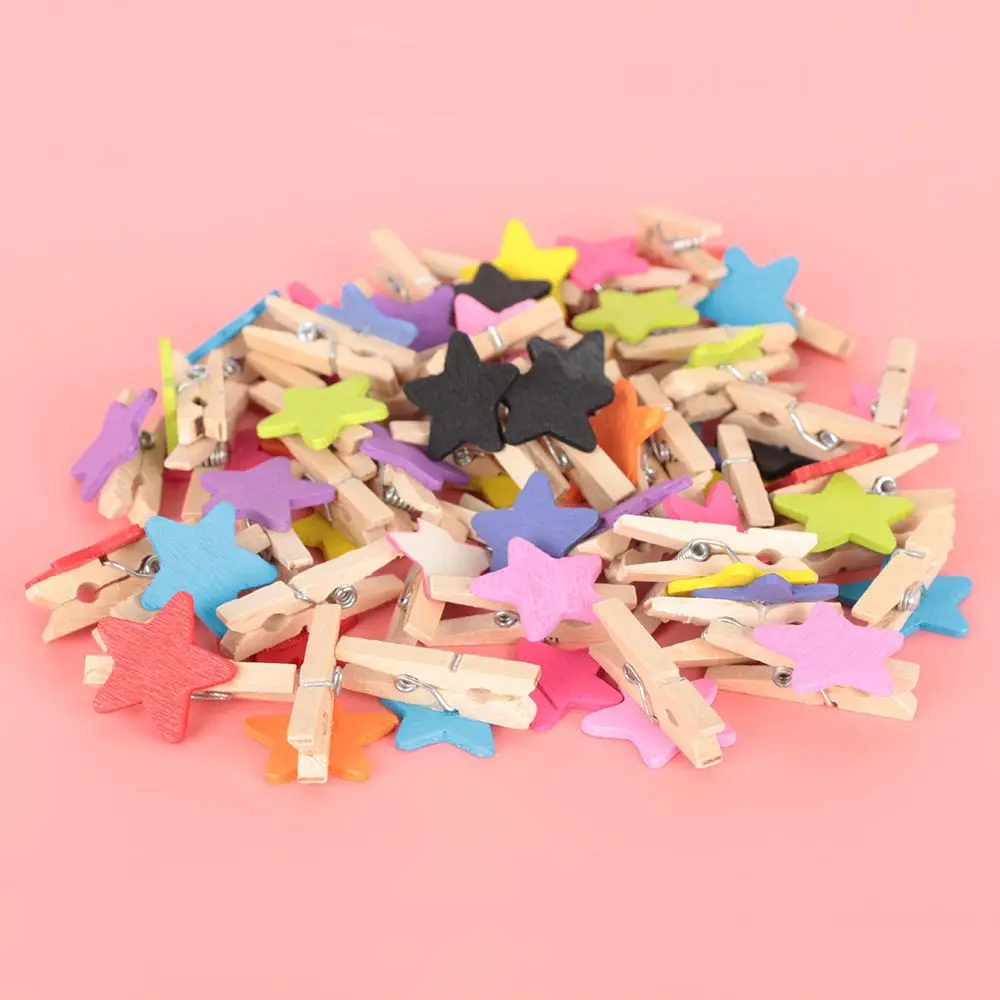 

Rainbow Lovely 50Pcs Clips Organizer Clamp Card Paper Peg DIY Craft Clip Wooden Clip Clothespin Photo Memo Clamp