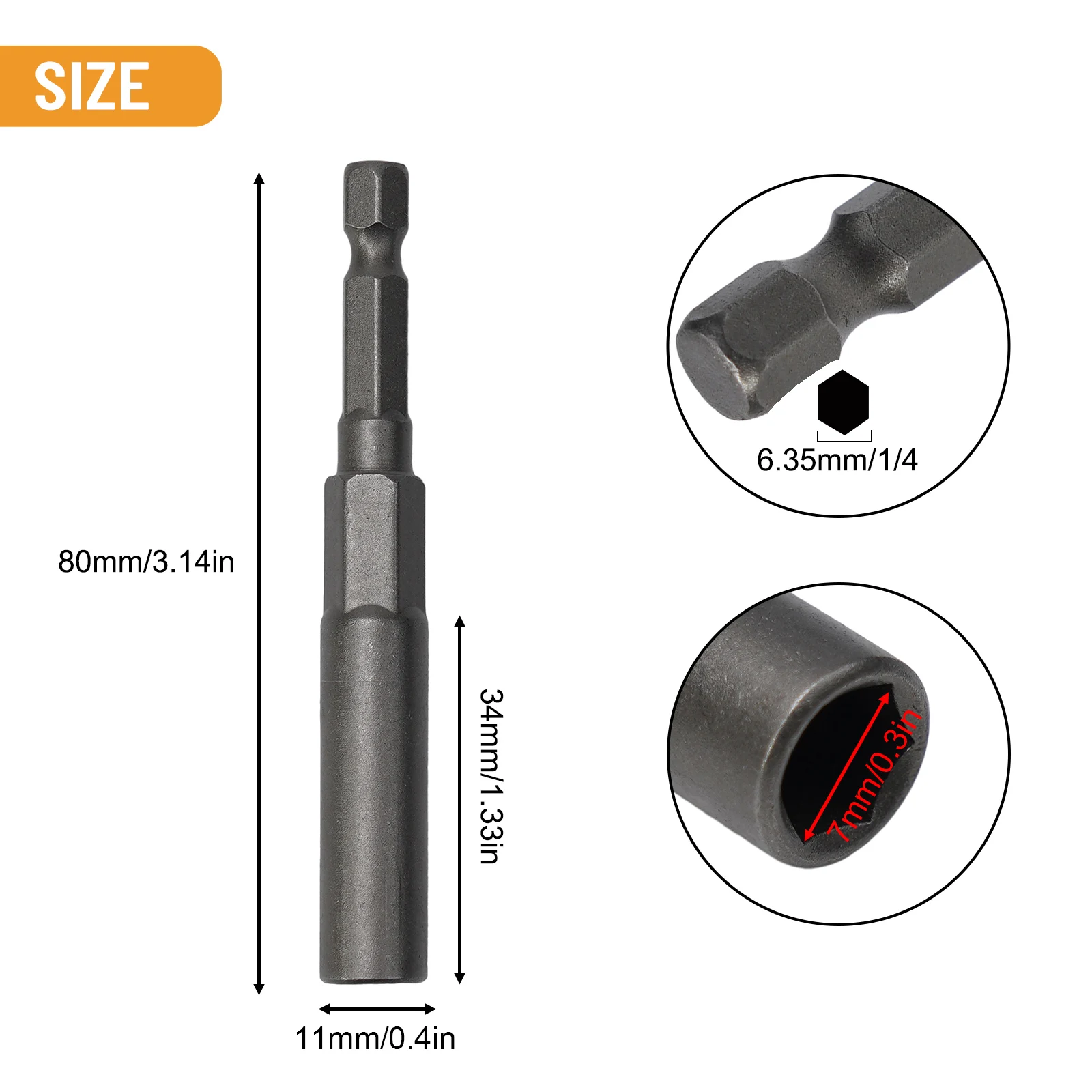 

Pneumatic Hexagonal Handle Sleeve 1PCS 80mm Length 1/4" Hex DriveSocket Impact Nut Bolt Drill Bits Hand Tool