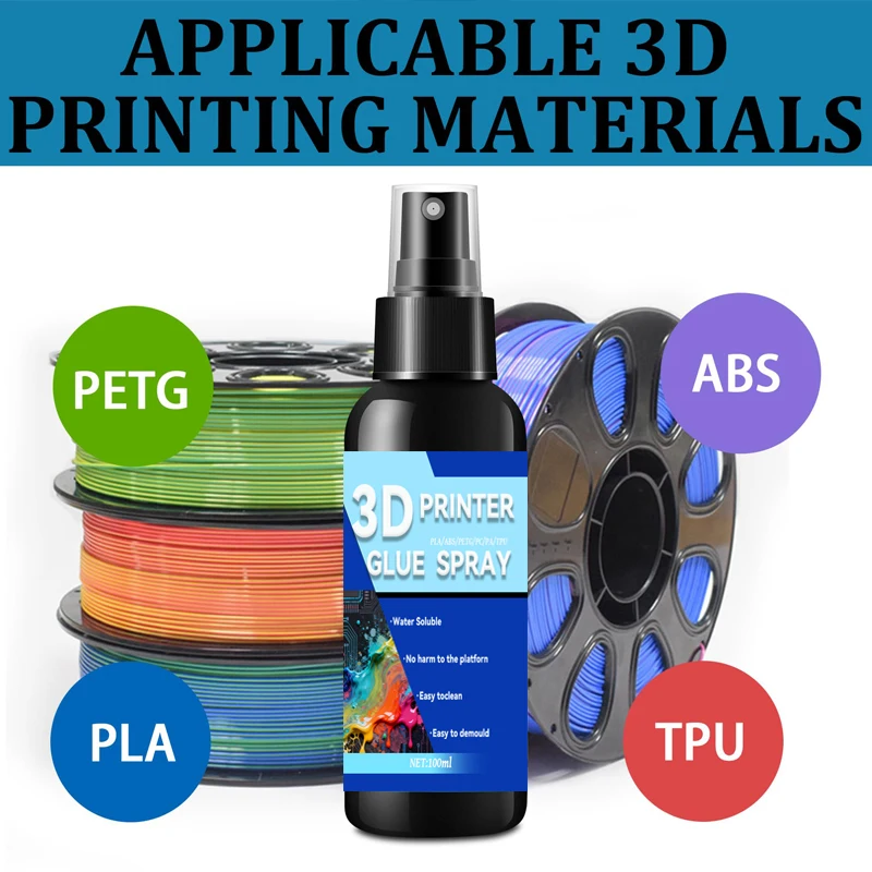 3D Printer Glue Spray 100ml Reduces Warping Easy To Demould Water Soluble Adhesive Spray PLA ABS PETG PC PA TPU 1/2pcs