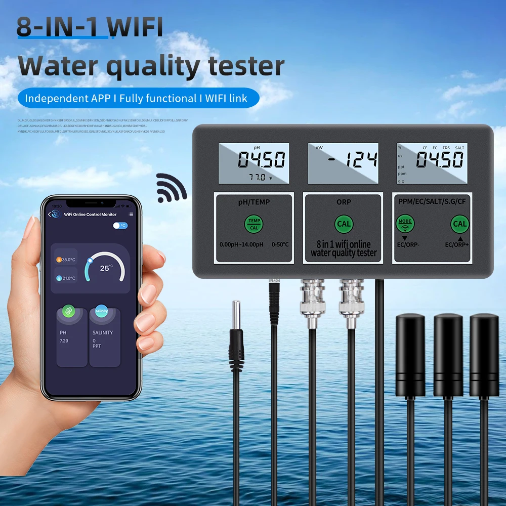 レビュー高評価のおせち贈り物 デジタル水質テスター,8-in-1,wifi,ph tds,ソルト,G.temp,cf ec 水質管理