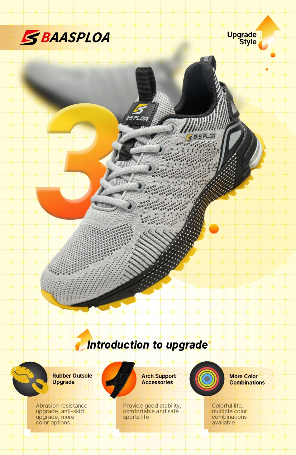 Baasploa Männer Laufschuhe Outdoor Leichte Atmungsaktive Lace up Tennis Schuhe Männlichen Casual Non-Slip Professionelle Sport Schuhe – Detail 9