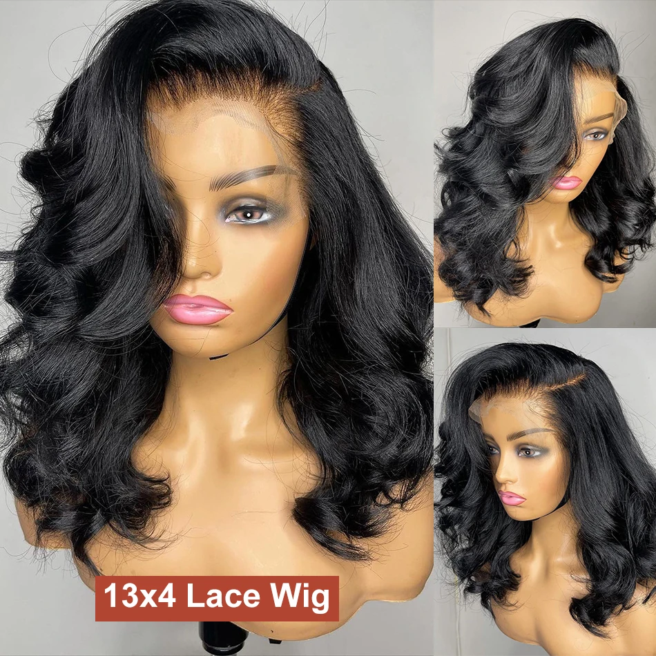 Human hair lace front wig Brazilian body wave short bob for black women