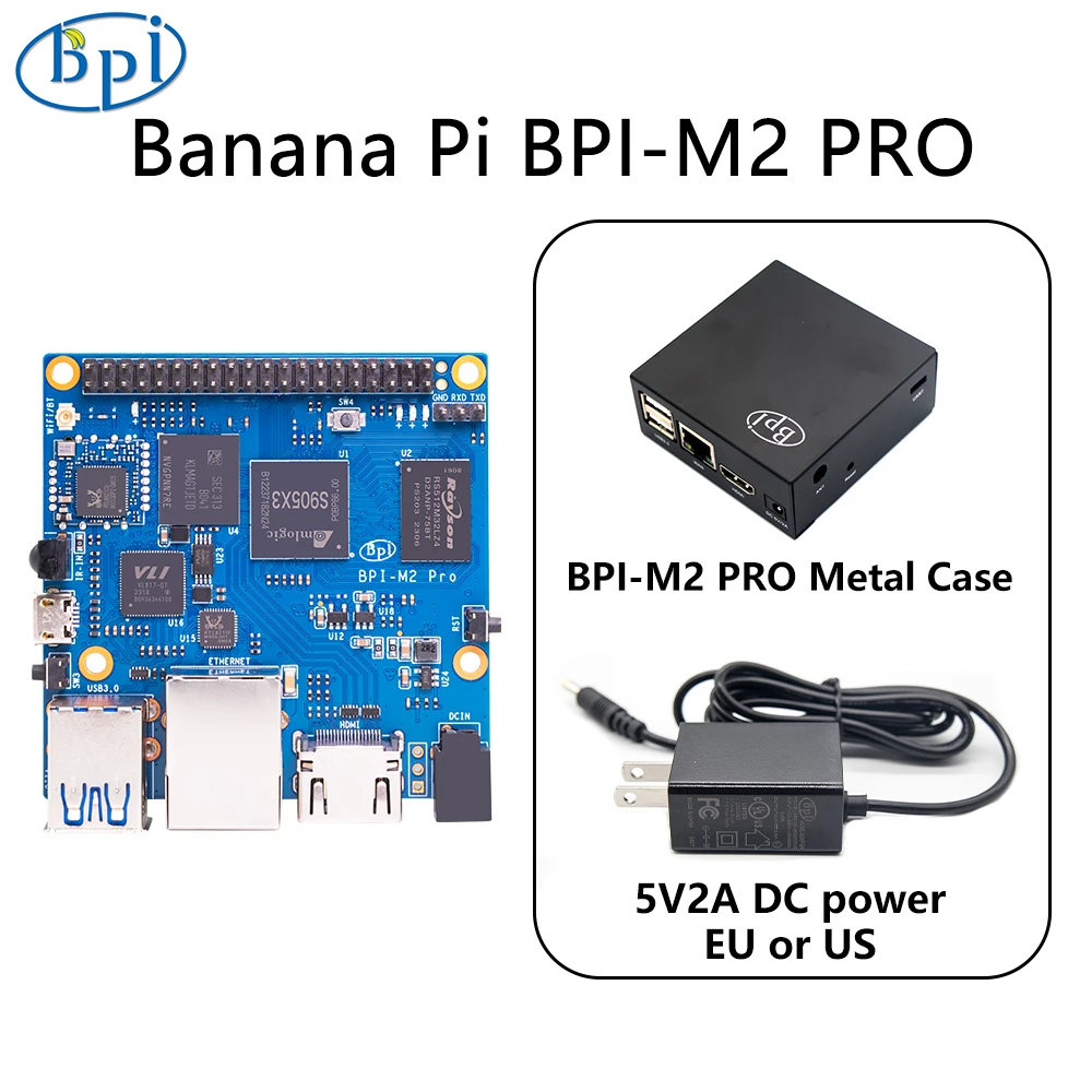 Banana pi Bpi-m2 Pro com Caixa de Metal Poder Amlogic S905x3 Quad Core 2g Lpddr4 16g Emmc Hdmi 2.1 Wifi bt 4.2 Onboard Single Board