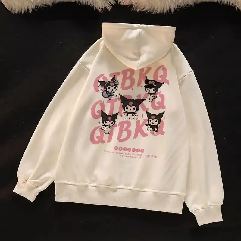 

Sanrio Kawaii Anime Hello Kitty Kuromi Outer Garment Cute Cartoon Pure Cotton Apricot Plush Hoodie Cardigan Jacket Girl Toy