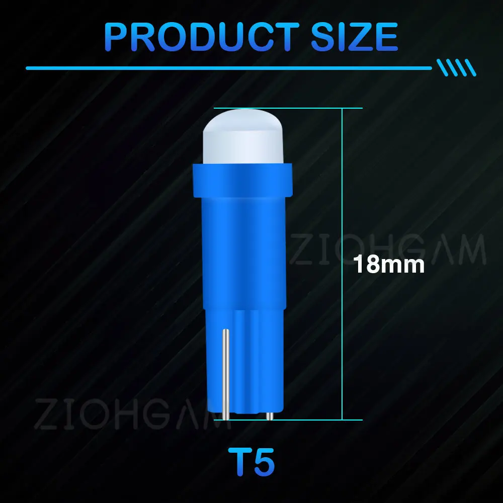ZIOHGAM 10Pcs T5 COB Car Led Bulb Dashboard Light W3W Instrument Map Plate Panel Meter Neo Wedge Warning Indicator Signal Lamp