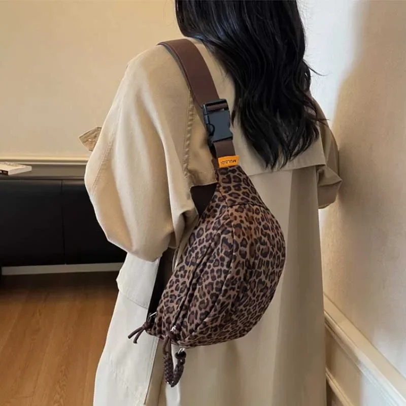 Women's Leopard Print Chest Bag, Autumn/Winter Fashion Crossbody Bag, Trendy Sporty Multifunctional Waist Bag Waist Packs bolsa