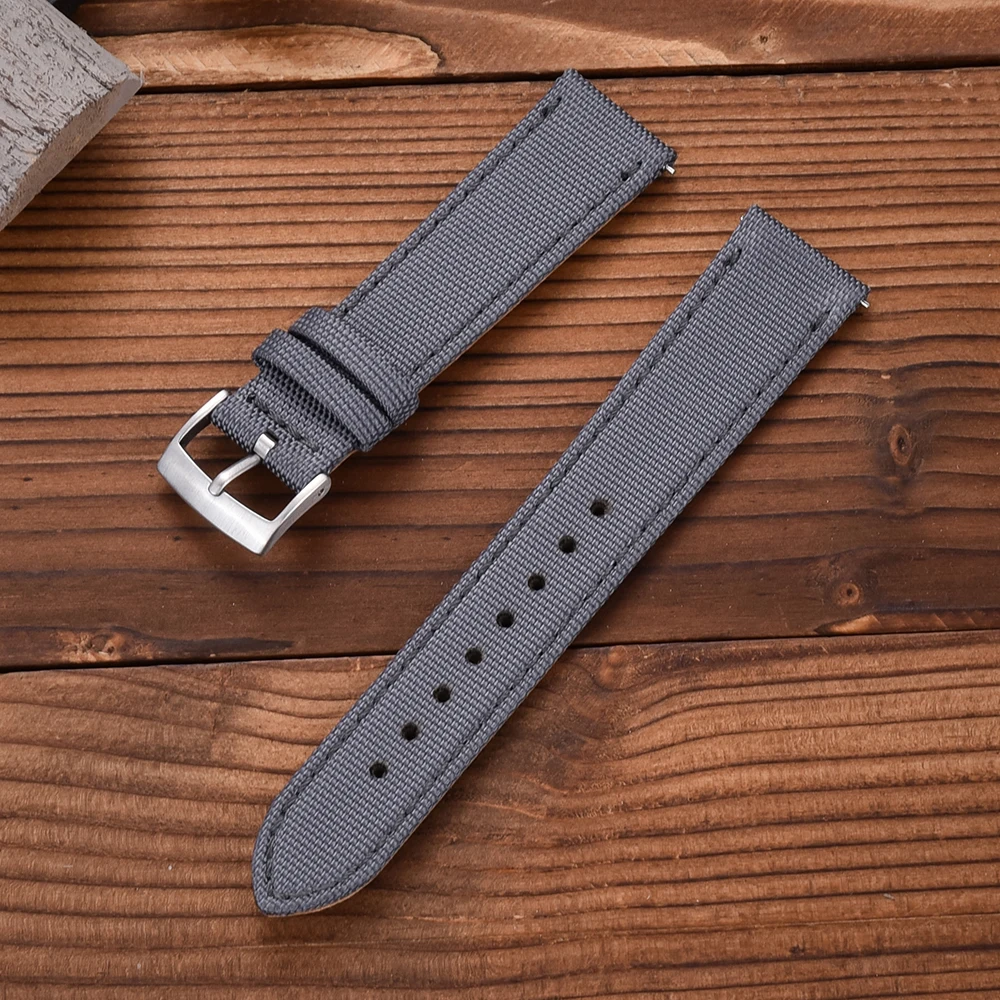 TONJETT Neues Hybrid-Canvas-Nylon-Leder-Schnellverschluss-Uhrenarmband, 18 mm, 20 mm, 22 mm, Ersatz-Smart-Armband – Detail 4