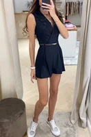 2024 Summer Elegant Women's Jumpsuit With Belt Fashion Sleeveless Turndown Collar Slim Short Jumpsuits Female Sping Lady Romper - Image 4