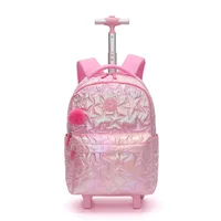 Wheel School Bag Set 18 Inch Student Roll Up Backpack Three 3 Package Pencil Case with Fur Ball Pendant Stylish Lightweight 1