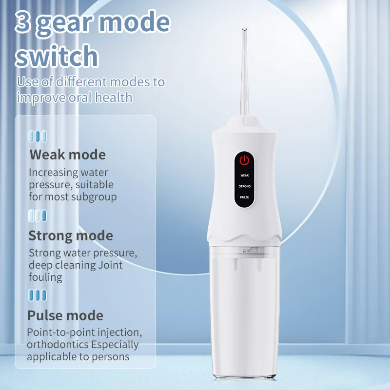 Dental Water Flosser Oral Irrigator Portable USB Rechargeable 4 Jet Tip 220ml 3 Modes IPX7 1400rpm