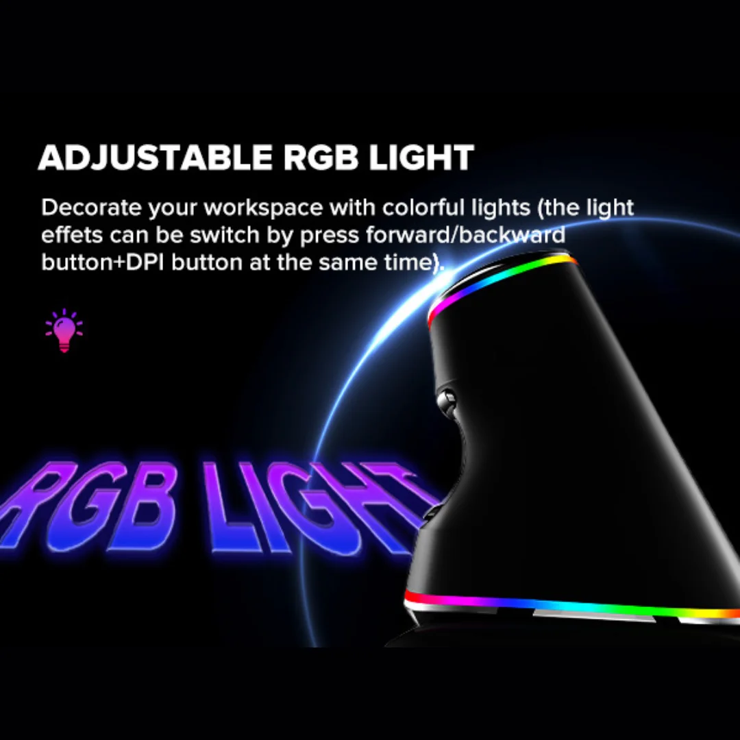 Delux M618PLUS A825 7 12800DPI Wired Ergonomic Vertical Mouse 1000Hz RGB Lighting Removable Wrist Rest For Carpal Tunnel