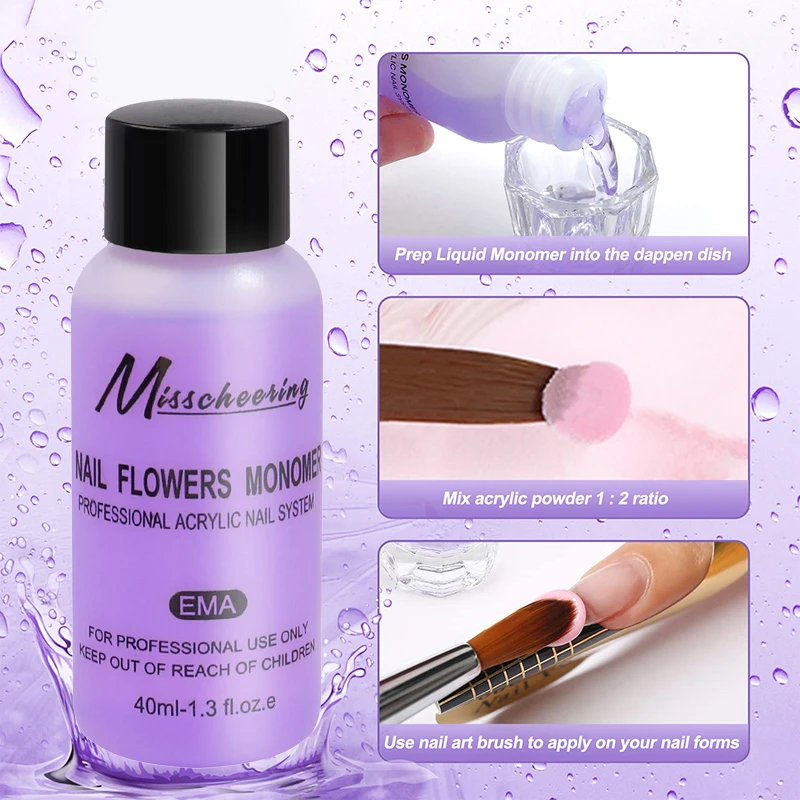 40ml Acrylic Liquid Monomer Polymer Crystal Liquid Nail Extension Non-Yellowing EMA Acrylic Nail Art Supplies