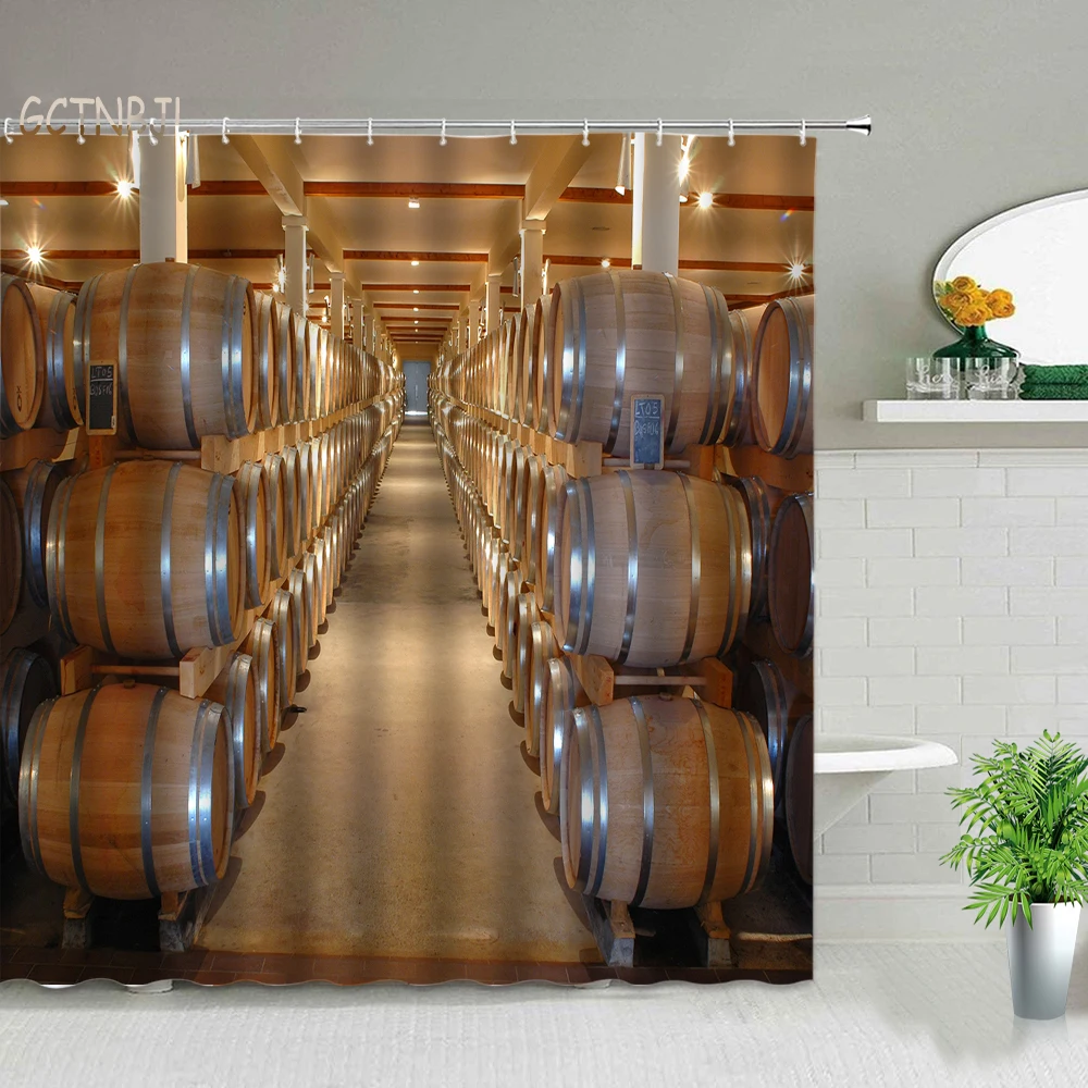 

Ферма винный погреб деревянный дом западная страна печать занавеска для душа Европейский стиль пейзаж настенное украшение занавеска для ванной s крючки