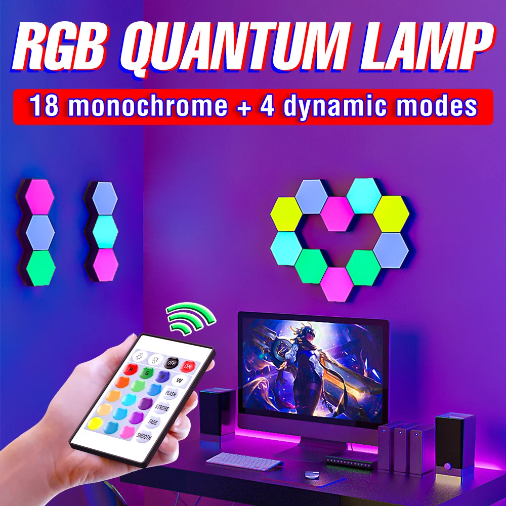 

RGB фонарь, квантовая лампа, шестигранный фонарь, сенсорный датчик, настенный светильник для украшения игровой комнаты, цветная ячеистая модульная Ночная фонарь
