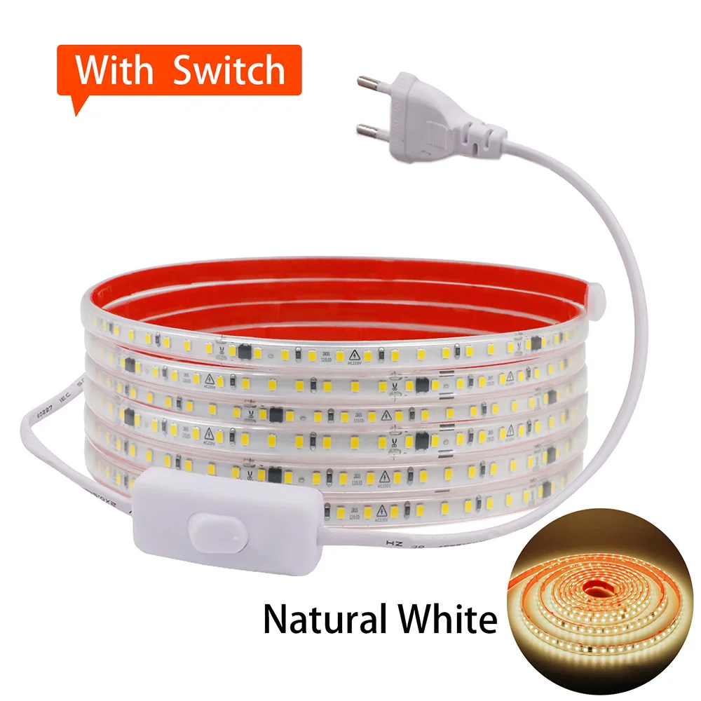 thumbnail image 1 of Tira de luces LED 2835 de CA de 220 V, resistente al agua, IP65, 120 LED, flexible, con IC, para iluminación del hogar, color blanco, 0,5 m, 1 m, 2 m, 5 m, 10 m, 20 m, 50 m, 1 of 5