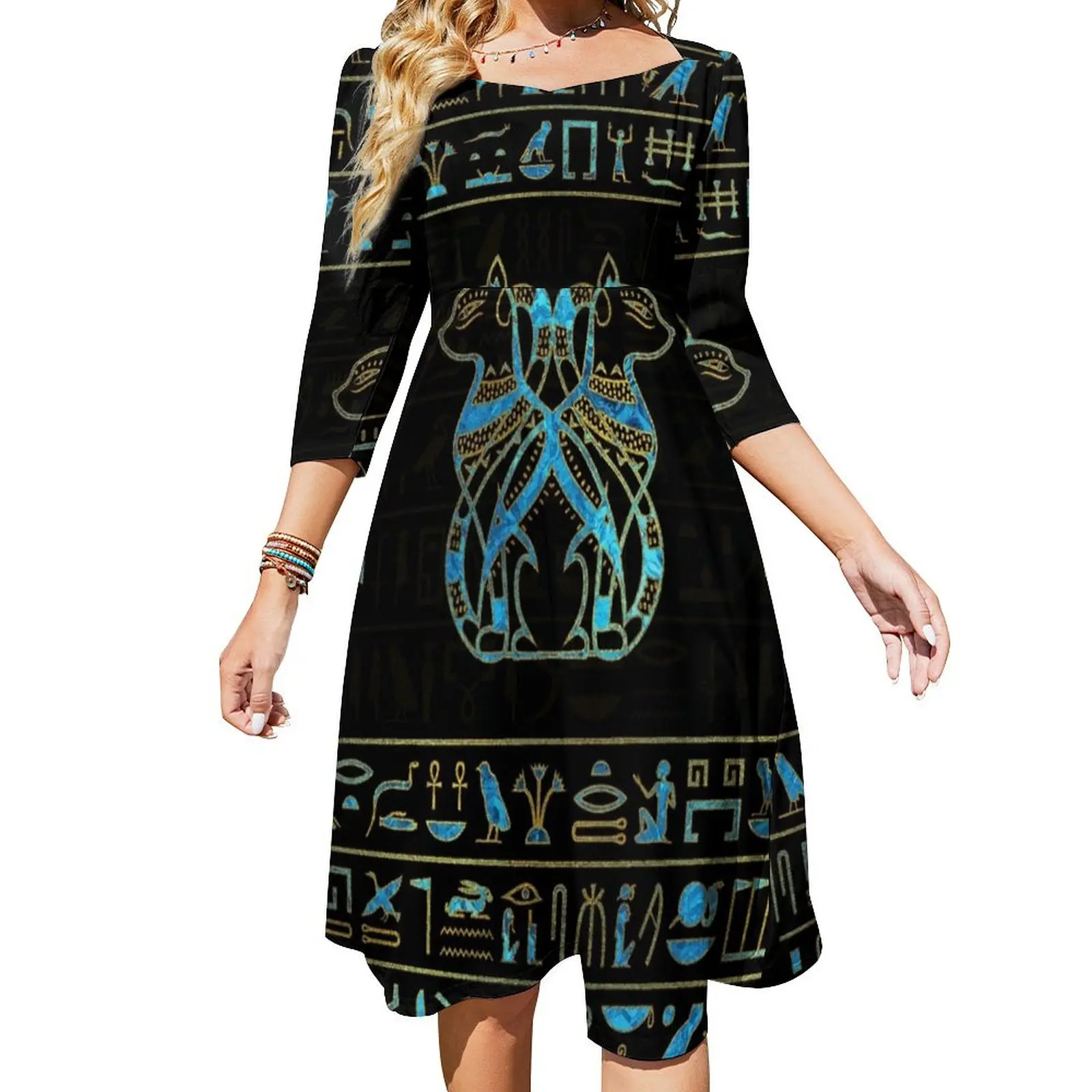 

Женское платье-колокол с принтом в виде кошек