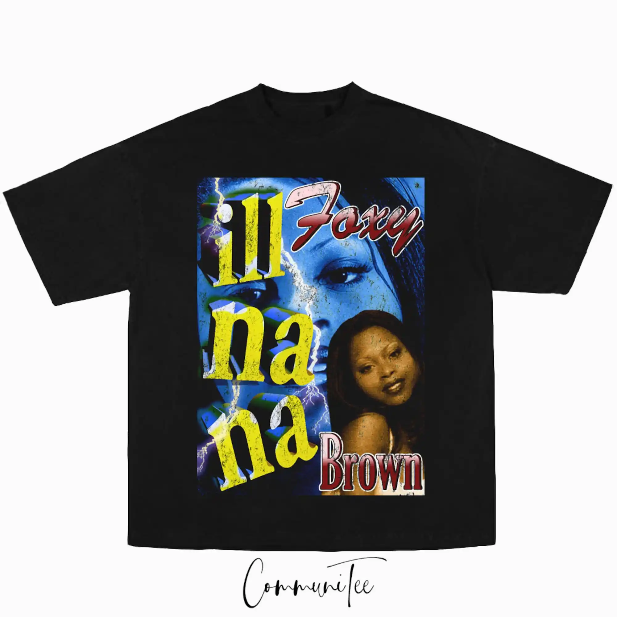 Foxy Brown Blackstreet Rap T Shirt Big Face Head Stile Vintage Hip Hop Maniche Lunghe O Corte