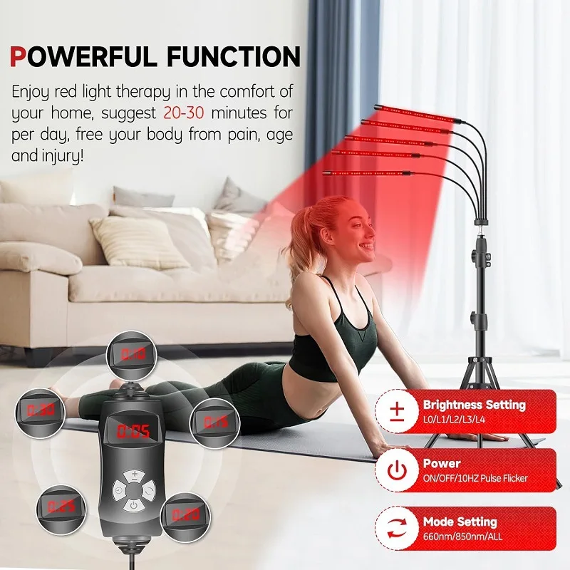660nm &850nm Red Light Therapy Lamp with Stand 30W LED Near Infrared Light Device for Relief Muscle Joint Pain Facial Skin Care
