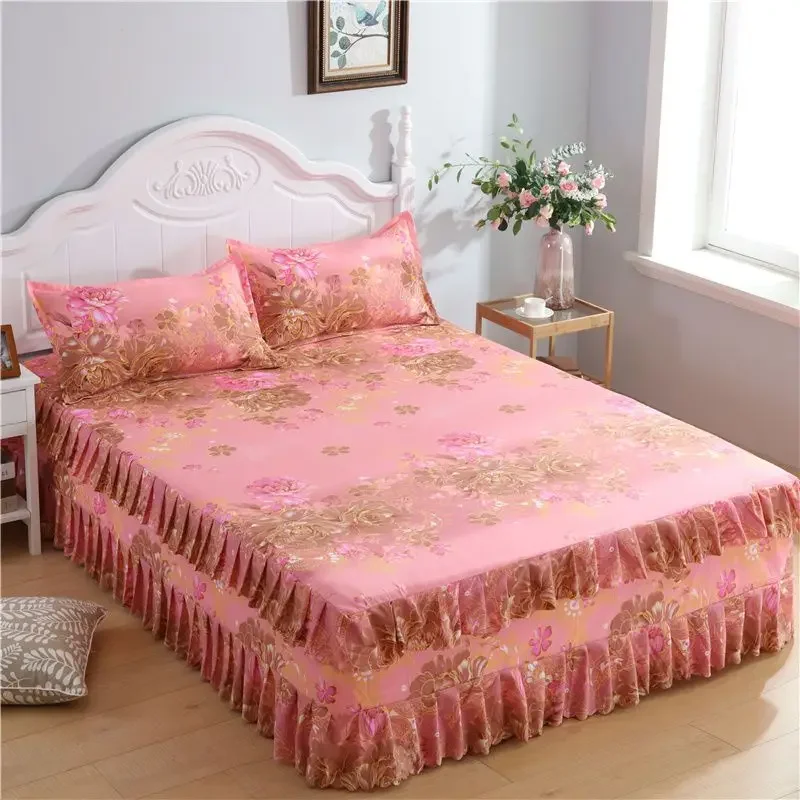 Bed Skirt Cotton Bedspread Set Embroidery Pillow Cases 3 Pieces/Set For King/Queen Double 1.5/1.8/2M Sheet Cover bed skirt