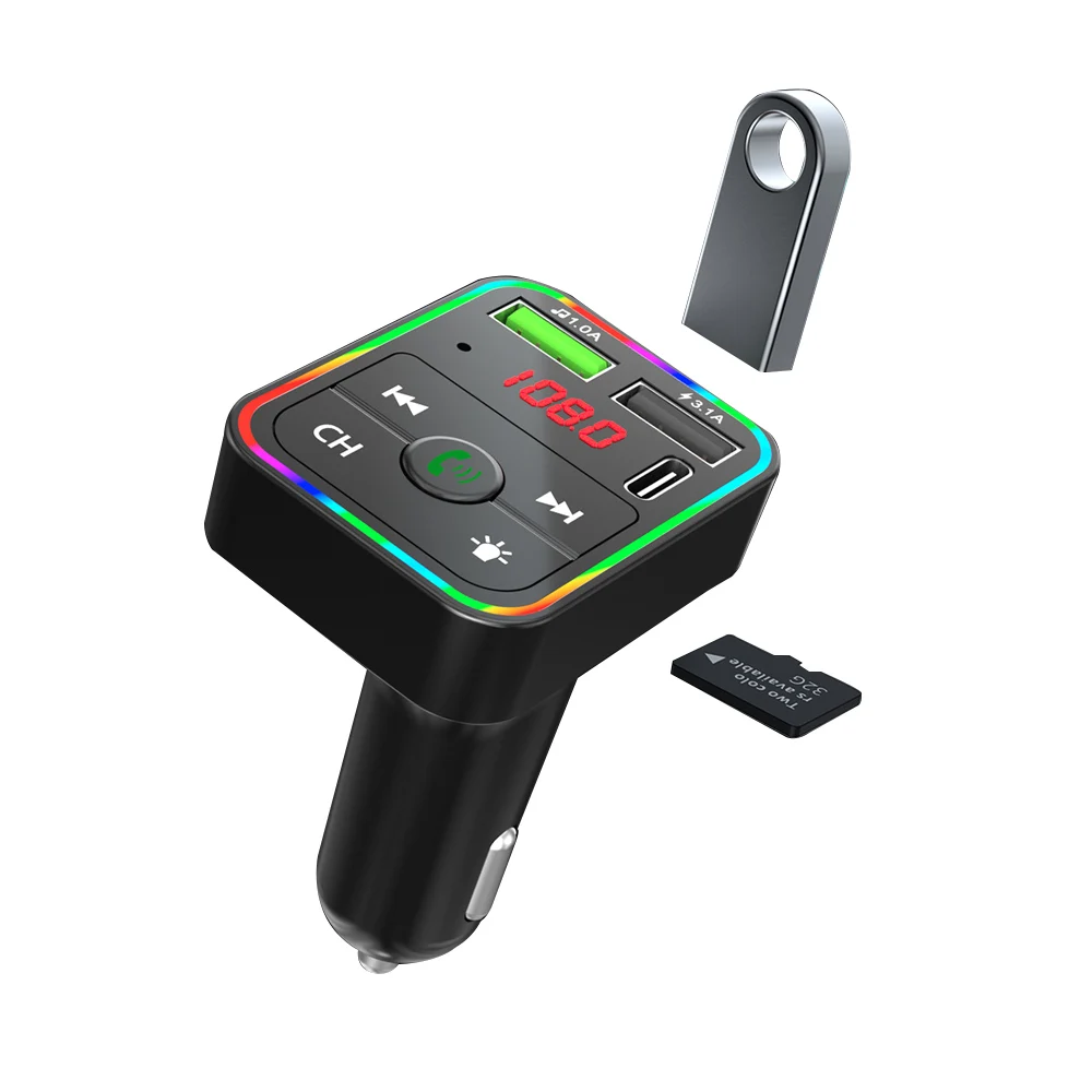 FM Transmitter Bluetooth 5.0 12V-24V 3Port USB Car Charger Type C PD Fast Charging Adapter for Huawei OPPO IPhone Mobile phone