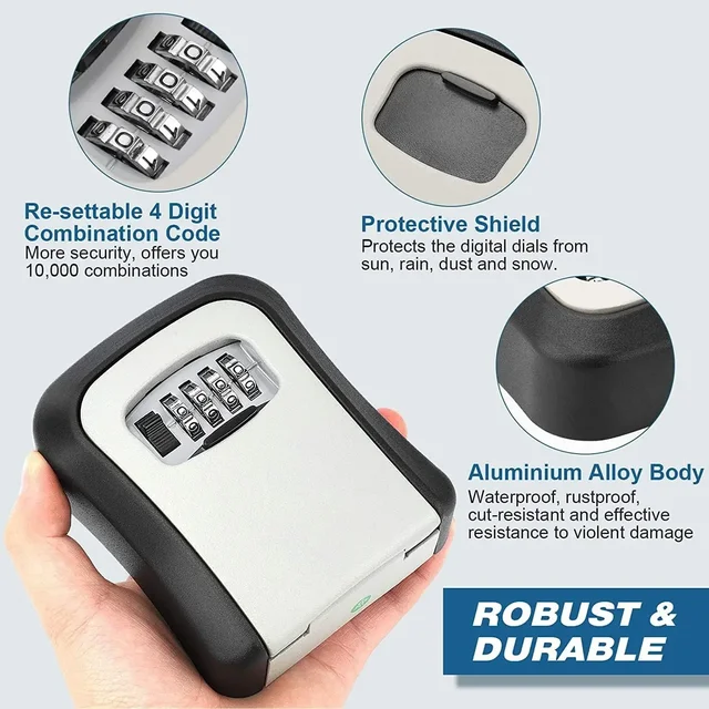 Home Key Lock Box Wall-mounted 4-digit Password Security Lock Key Storage Waterproof Storage Box for Home Office Key Storage 2