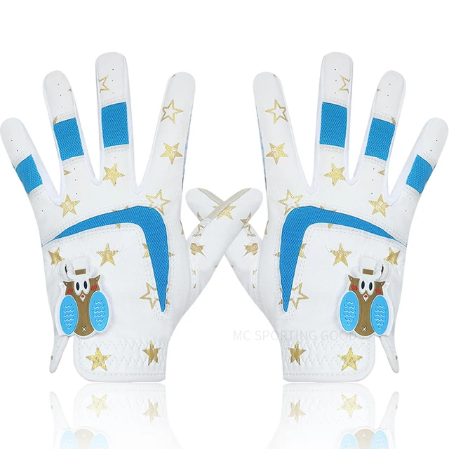 Kids golf gloves 1 pair PU Leather anti-slip sports glove white blue red lovely design for boys girls teen ages new breathable 3