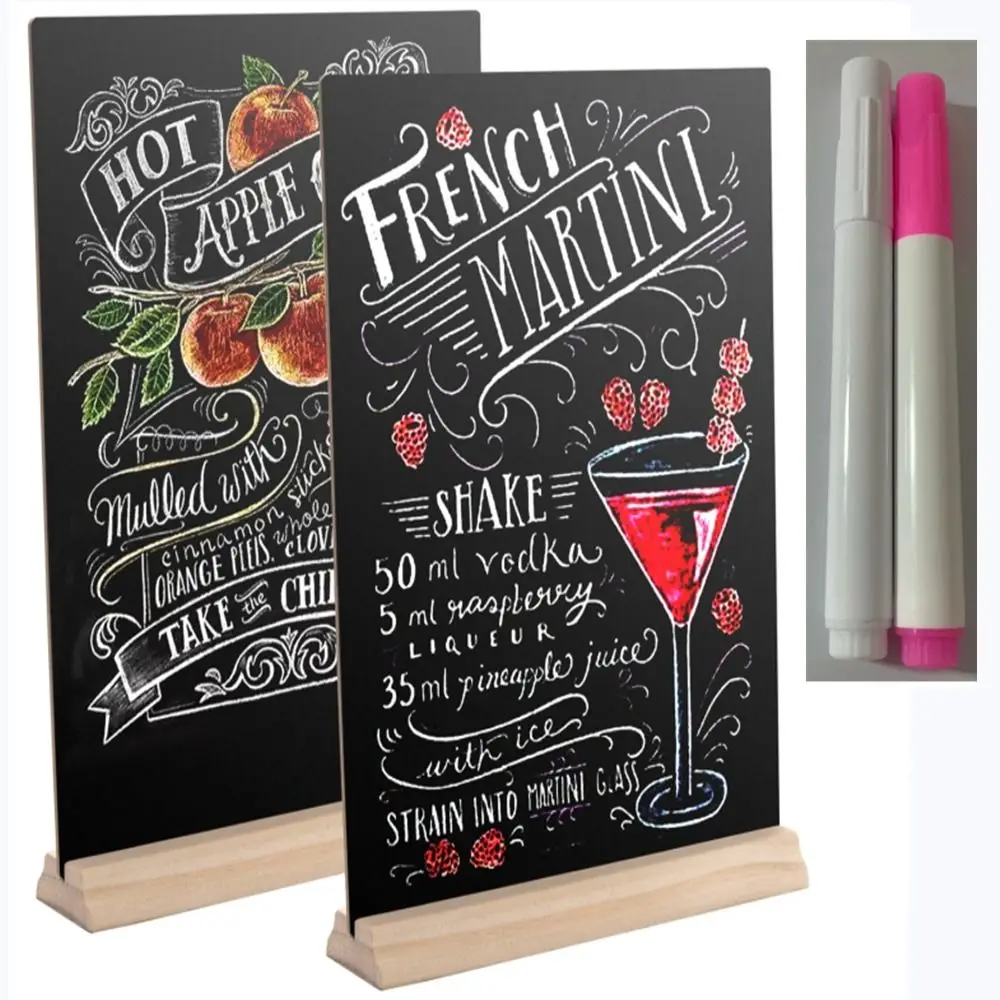 Wooden Blackboard Wooden Chalkboard 4Pc Tabletop Chalkboard Sign with Base Stand Menu Chalk Board Sign Store Food Signs, Message Boards for Party Wedding Restaurant