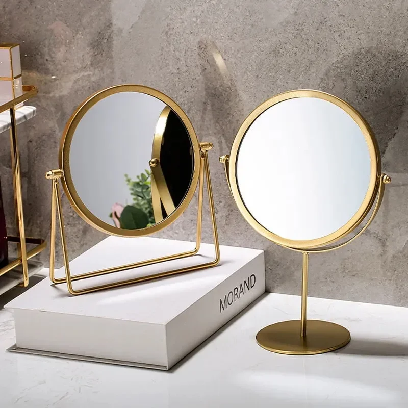 Makeup Mirror Simplicity Retro European Metal Gold Home Dormitory Desktop Square Round Vanity Cosmetic Mirror зеркал spiegel 거울 high grade women square led jewelry waist crown jewelry brooch badge box fashion simplicity jewellery storage packaging case