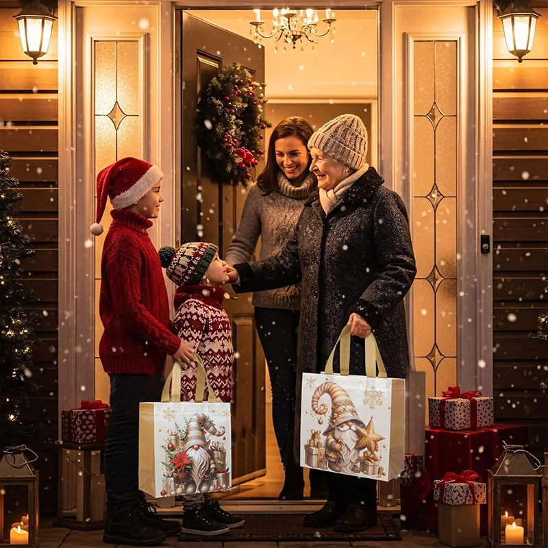 4-12pcs Christmas Gift Bag Santa Claus Non-Woven Tote Bag with Handle 2025 Christmas Decoration For Home New Year Kids Gift Wrap