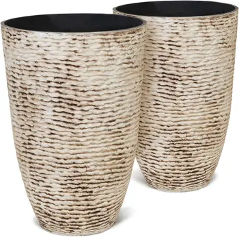 9-Gallon Stone Finish Tall Planters - Set of 2 (14"x21") 1