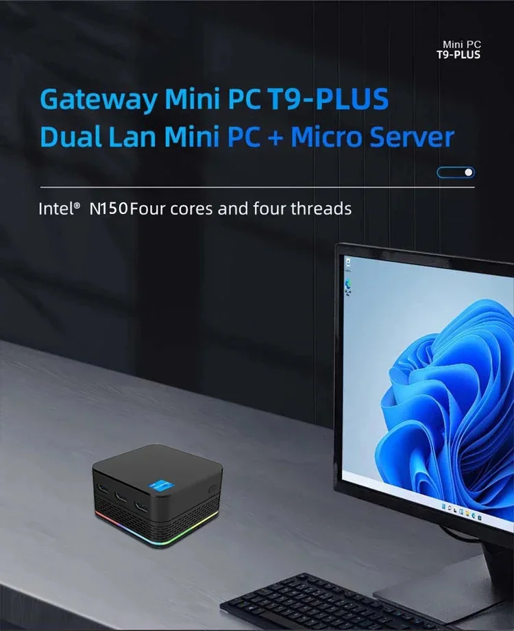 SZBOX T9 PLUS Small MINI PC Twin Lake N150 Windows 11 Pro LPDDR5 8GB / 16GB M.2 2242 SSD Wifi BT RJ45 4K@60Hz HD Desk Mini Pc 2