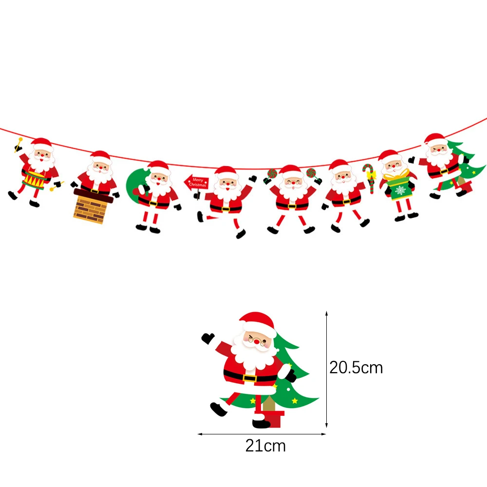 Christmas Paper Banner Cartoon Santa Claus Snowman Xmas Hanging Ornament Banner Home Christmas Decoration Flag Supplies New Year