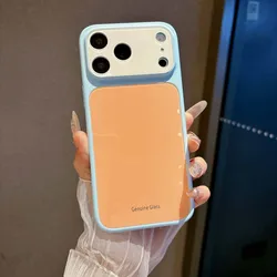 Luxury Contrast Color Tempered Glass Hard Case with MagSafe Compatibility - Dopamine Series - iPhone 15 (Orange)