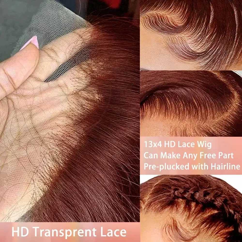 Reddish Brown Body Wave Lace Front Wigs Pre Plucked 180 Density Auburn Colored Synthetic Glueless Wigs For Women