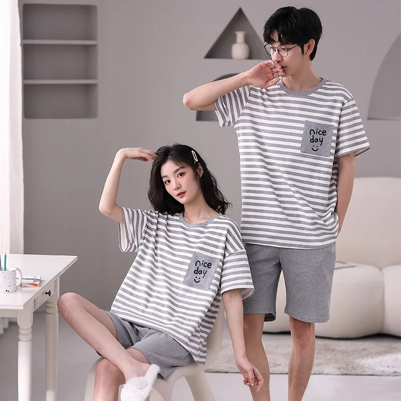 Couple Pajamas Summer Short Sleeve Tops Shorts Pajama Sets Two Piece Sets Cartoon Print Loungewear Nightwear Men Women Pajamas