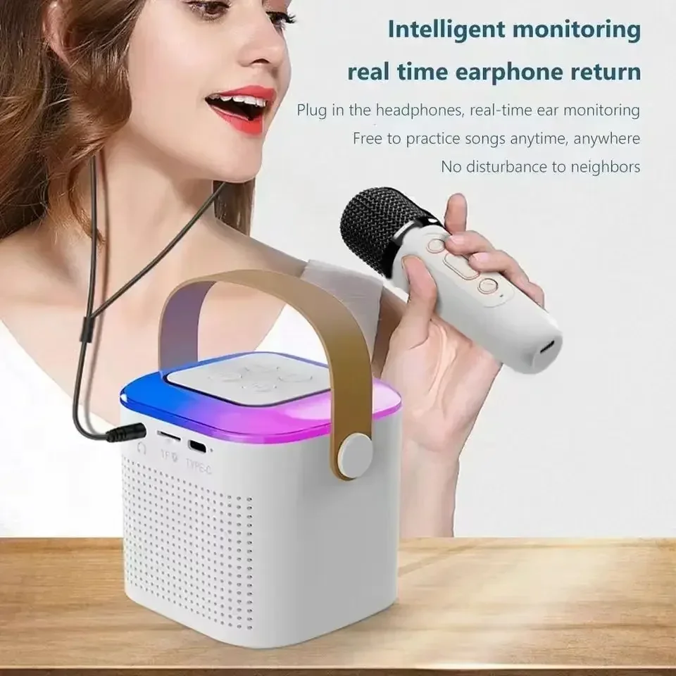 Bluetooth Speaker Y1 Wireless Bluetooth Speaker Multifunction 2 Microphone RGB Portable Music Player Karaoke Machine Child Home Gift
