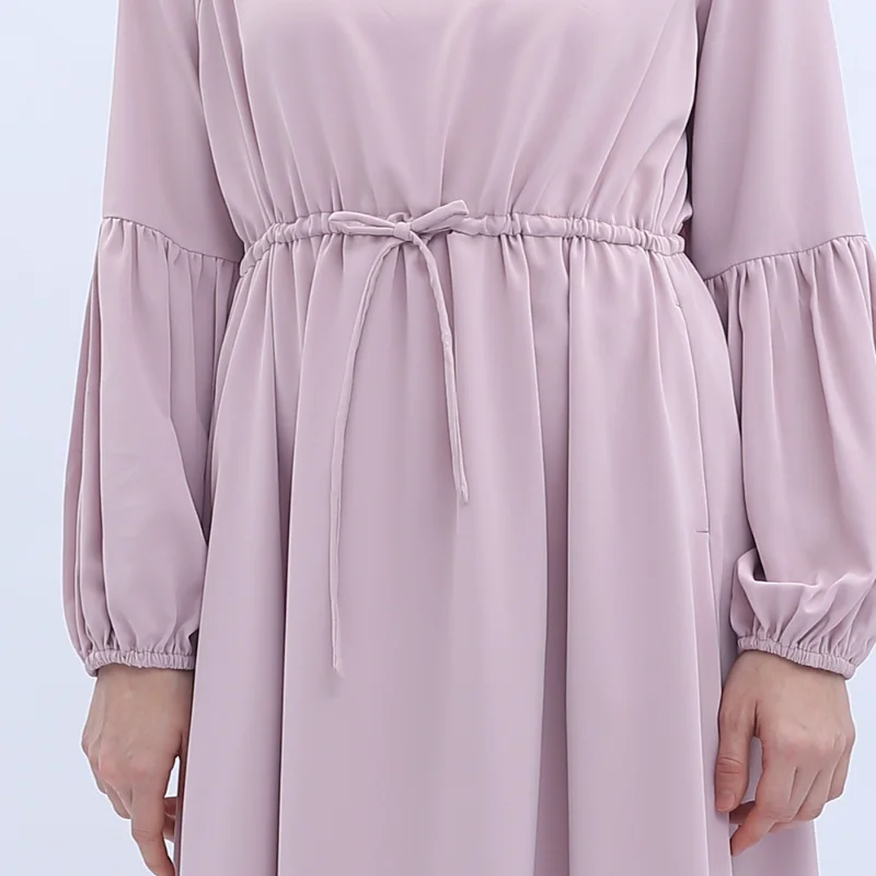 Muslim Abayat Dress for Women, Monochromatic, Lantern Sleeves, Elastic Cuff, Elegant Robe, Slim and Elegant, Europe and America