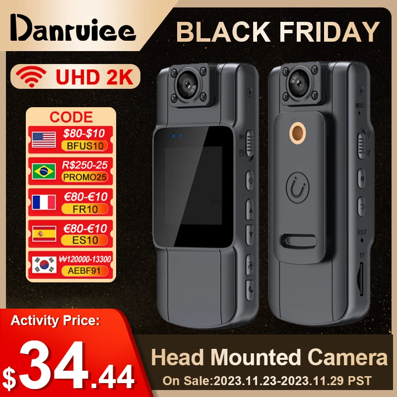 

Danruiee 2K Mini Camera 180° Rotatable HD Lens Police Body Camera Wifi Portable Bodycam Camcorder Small Security Camera