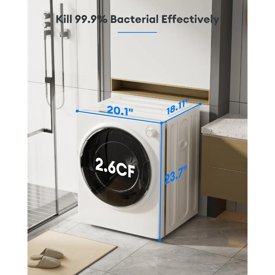 2.6 Cu. Ft Compact Dryer 1300W Portable Clothes Dryer with Stainless Steel Tub 10 lbs Front Load Electric with 4 Automati