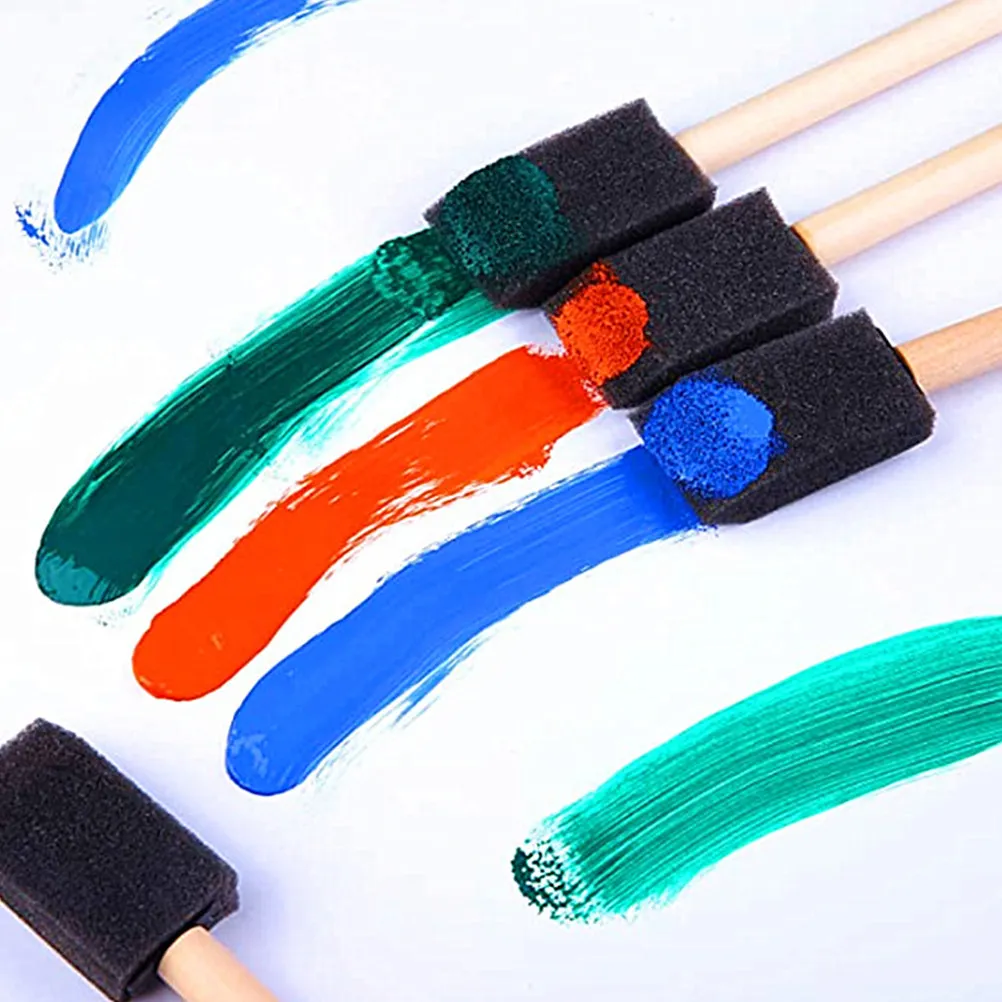 40Pcs 폼 페인트 브러시 나무 손잡이 편안한 스폰지 브러쉬 그림 그리기 DIY 용품 폼 페인트 그림 도구