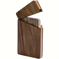 1pc Walnut Wood Artisan Crafted Business Card Holder - Handcrafted Storage Box & Organizer with Magnetic Closure for Men 1