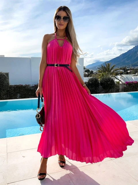 Women's Summer Maxi Dress Casual Boho Sleeveless Spaghetti Strap Smocked  Tiered Long Beach Sun Dresses Slim Ruffles A Line Dress - Dresses -  AliExpress