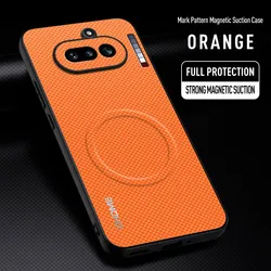 Luxury Car Magnetic Holder Shockproof TPU Silicone Phone Case Back Cover for Nothing Phone 4A (Orange)