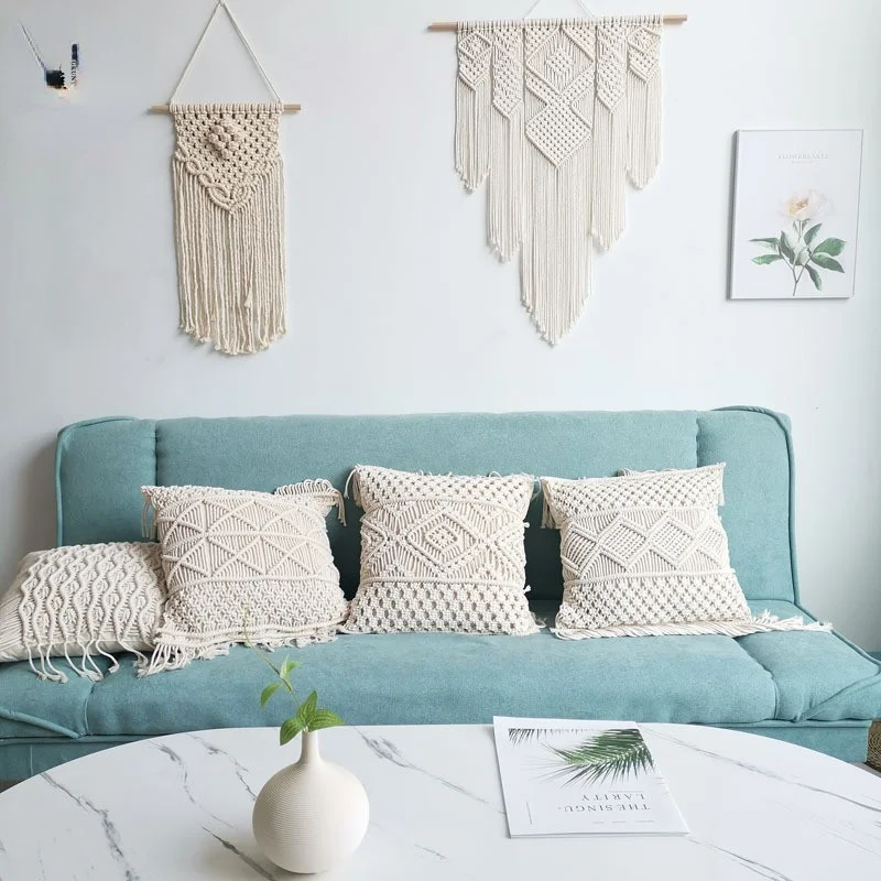

Bohemian Pillowcase Hand-woven Tassel Pillow Sofa Cushion Cover Thick Thread Woven Bed and Breakfast Pillowcase Decorative