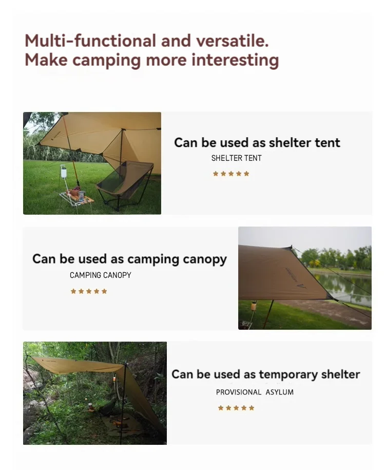 Description Picture 4 of itemASTA GEAR 3*3m 4*4m tarp outdoor camping Ultralight survival bushcraft sun shelter shade awning waterproof beach tent